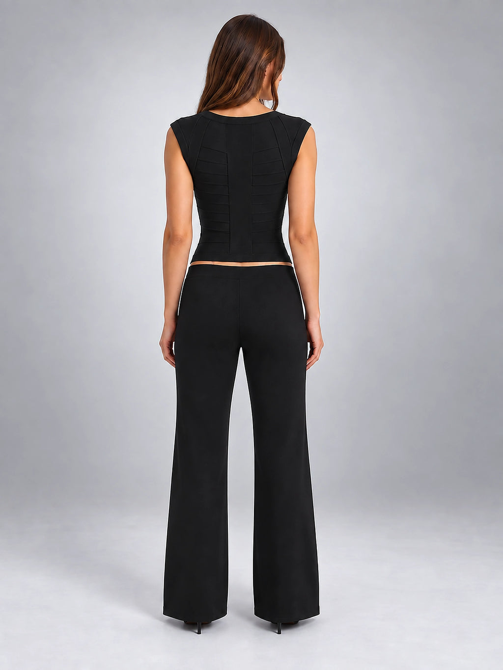 Women's Corset Top – Deep V Neck Structured Knit - Black