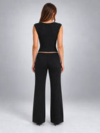 Women's Corset Top – Deep V Neck Structured Knit - Black