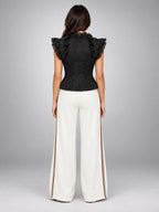 Women's Lace Corset Top – Structured Ruffle Shoulder - Black