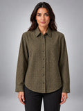 Women's Plaid Button Down Shirt – Oversized Shacket Fit - Olive Plaid