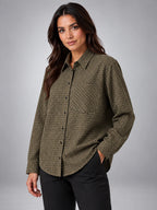 Women's Plaid Button Down Shirt – Oversized Shacket Fit - Olive Plaid