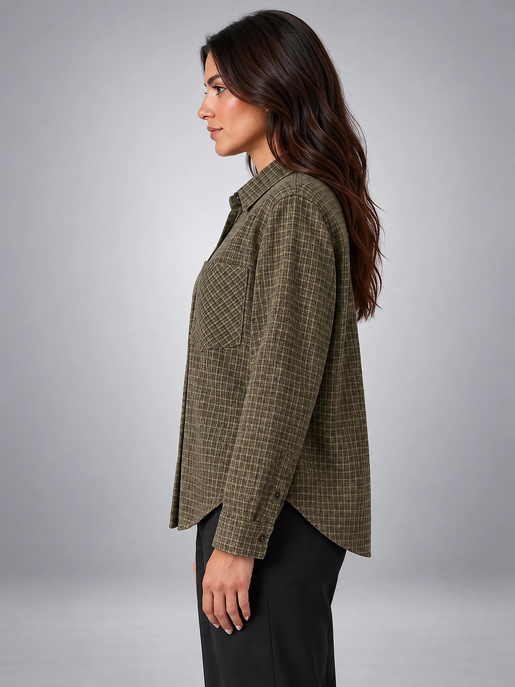 Women's Plaid Button Down Shirt – Oversized Shacket Fit - Olive Plaid