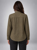 Women's Plaid Button Down Shirt – Oversized Shacket Fit - Olive Plaid