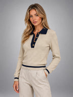 Women's Color Block Polo Sweater – Slim Fit - Khaki/Navy