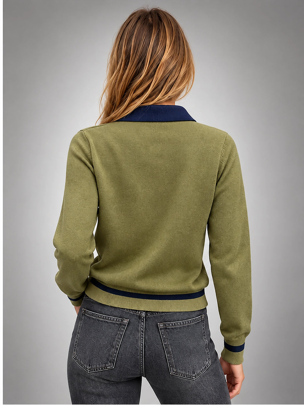 Women's Color Block Polo Sweater – Slim Fit - Army Green/Navy