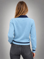 Women's Color Block Polo Sweater – Slim Fit - Sky Blue/Navy