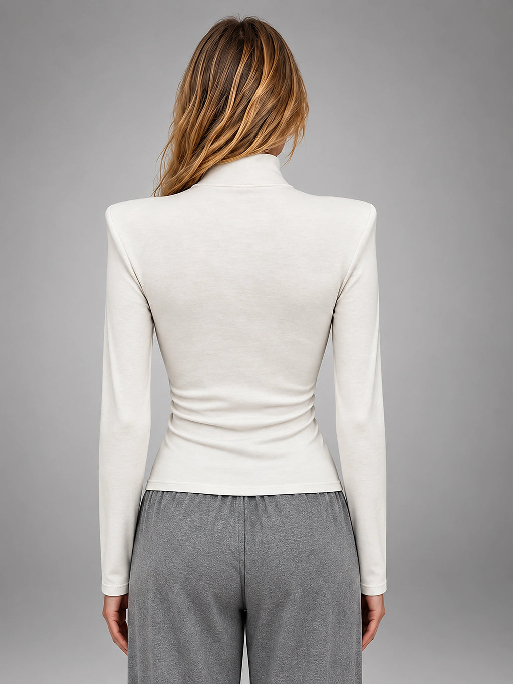 Women's Button Neck Top – Structured Shoulder Detail - White