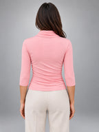 Women's Wrap Top – Ruched Three Quarter Sleeve - Pink