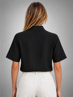 Women's Chiffon Blouse – Short Sleeve Stand Collar - Black
