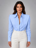 Women's Button Down Shirt – Soft Draping Long Sleeve - Blue