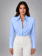 Women's Button Down Shirt – Soft Draping Long Sleeve - Blue