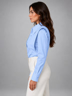 Women's Button Down Shirt – Soft Draping Long Sleeve - Blue