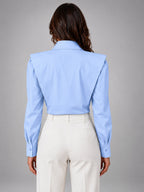Women's Button Down Shirt – Soft Draping Long Sleeve - Blue