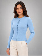 Women's Knit Cardigan – Slim Fit Long Sleeve - Blue