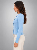 Women's Knit Cardigan – Slim Fit Long Sleeve - Blue