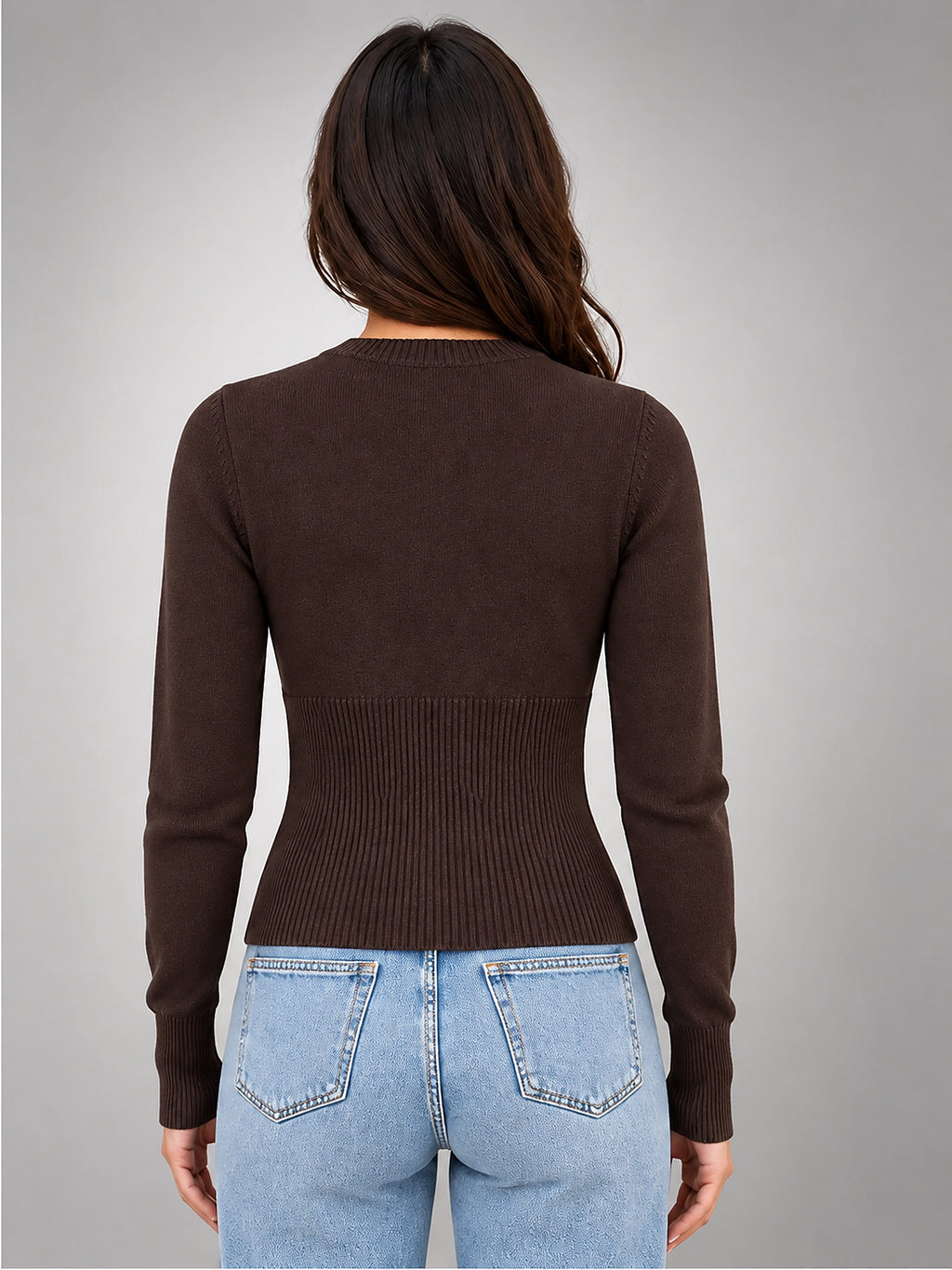 Women's Knit Cardigan – Slim Fit Long Sleeve - Brown