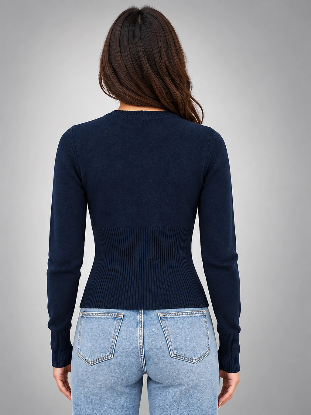 Women's Knit Cardigan – Slim Fit Long Sleeve - Navy