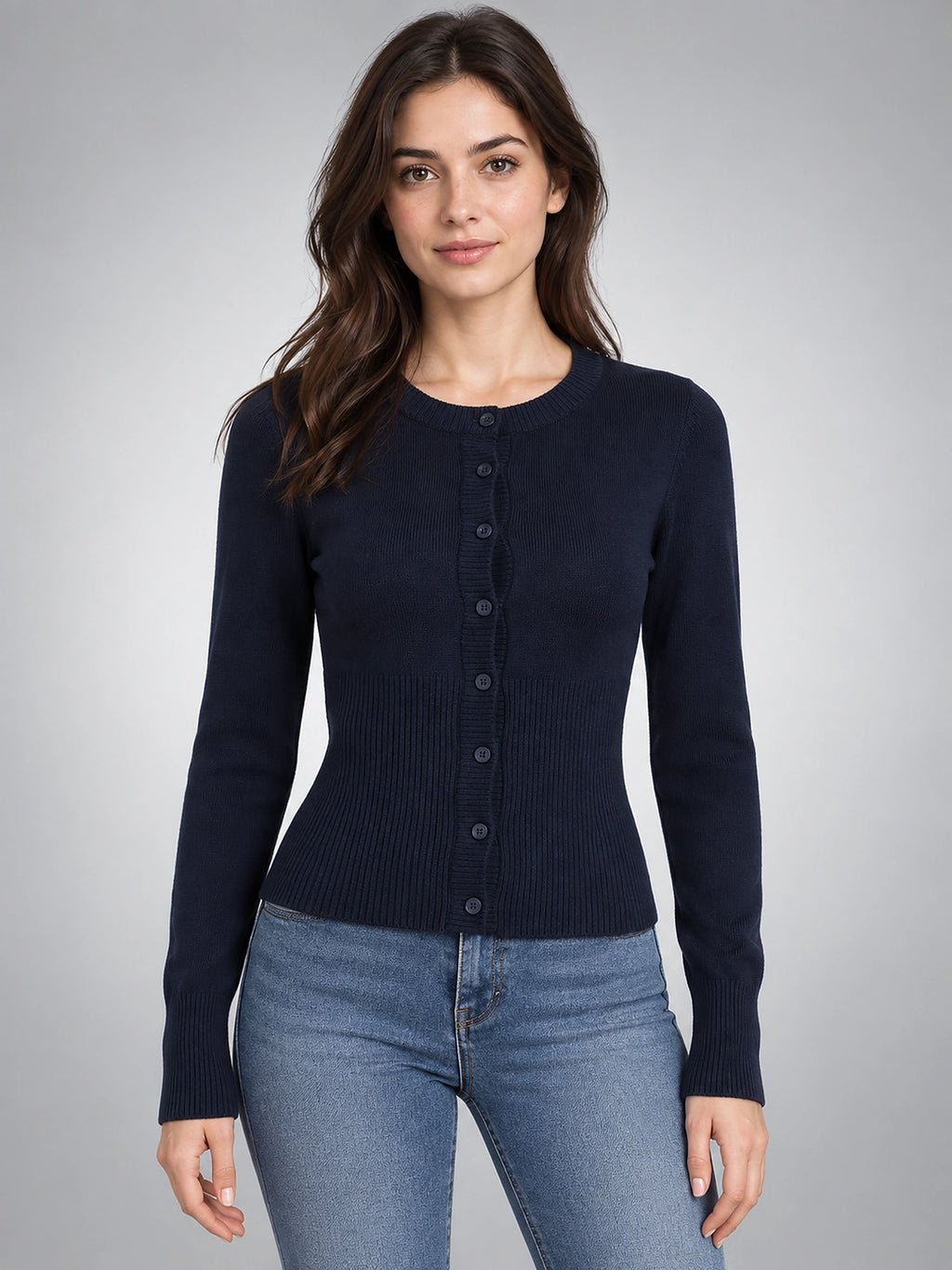 Women's Knit Cardigan – Slim Fit Long Sleeve - Navy