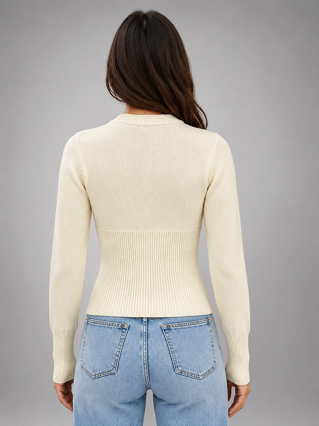 Women's Knit Cardigan – Slim Fit Long Sleeve - Apricot