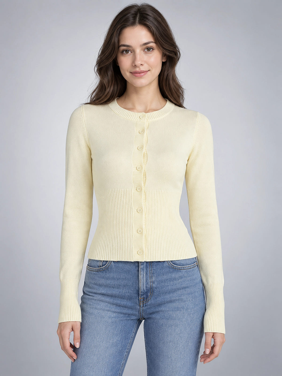 Women's Knit Cardigan – Slim Fit Long Sleeve - Apricot