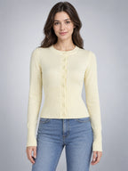 Women's Knit Cardigan – Slim Fit Long Sleeve - Apricot