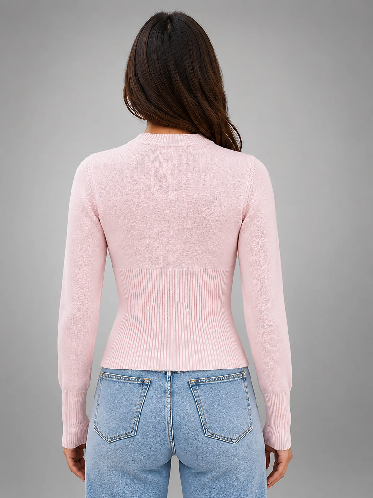 Women's Knit Cardigan – Slim Fit Long Sleeve - Pink