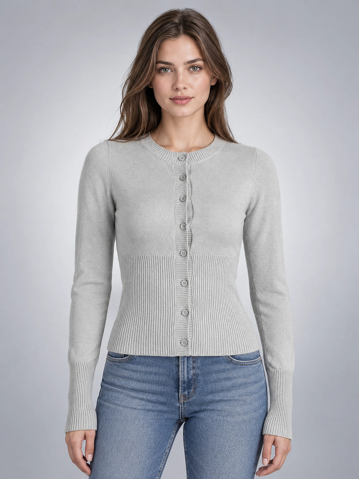 Women's Knit Cardigan – Slim Fit Long Sleeve