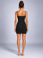 Women's Bodycon Party Dress – Side Ruched Mini - Black