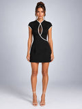 Women's Keyhole Neck Mini Dress – Contrast Trim - Black