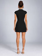 Women's Keyhole Neck Mini Dress – Contrast Trim - Black