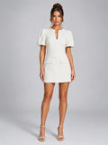 Women's Skater Mini Dress – Puff Sleeve Flared - White