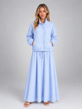Women's Striped Skirt Set – Drawstring Jacket and Maxi Skirt - Blue Stripe