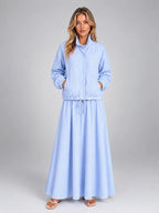 Women's Striped Skirt Set – Drawstring Jacket and Maxi Skirt - Blue Stripe