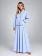 Women's Striped Skirt Set – Drawstring Jacket and Maxi Skirt - Blue Stripe