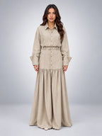 Women's Maxi Skirt Set – Belted Shirt Jacket - Beige
