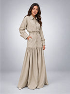 Women's Maxi Skirt Set – Belted Shirt Jacket - Beige