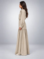 Women's Maxi Skirt Set – Belted Shirt Jacket - Beige