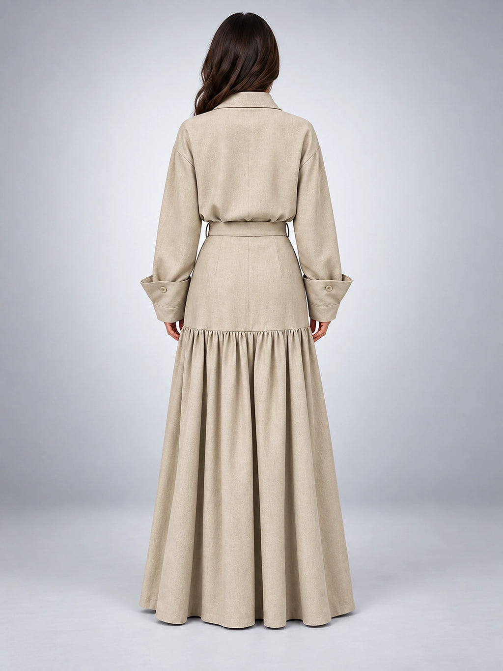 Women's Maxi Skirt Set – Belted Shirt Jacket - Beige