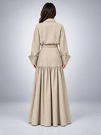 Women's Maxi Skirt Set – Belted Shirt Jacket - Beige