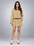 Women's Belted Skirt Suit – Single Breasted Blazer - Khaki