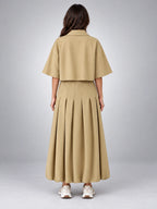 Women's Cropped Jacket Skirt Set – Matching Midi Two Piece - Khaki