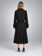 Women's Two Piece Skirt Set – Cropped Jacket and Pleated Midi - Black