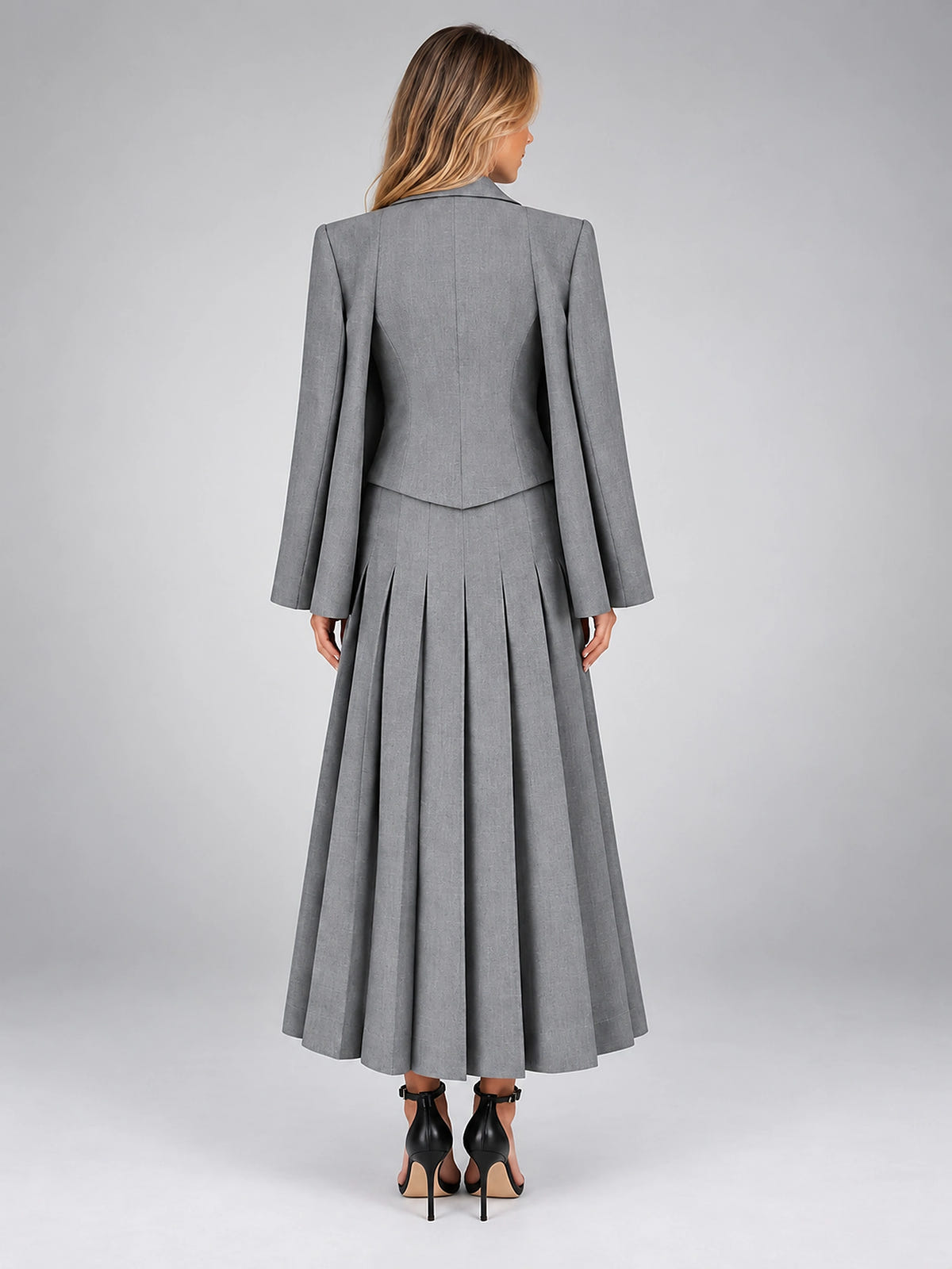 Women's Three Piece Skirt Suit – Vest, Blazer and Pleated Skirt - Gray