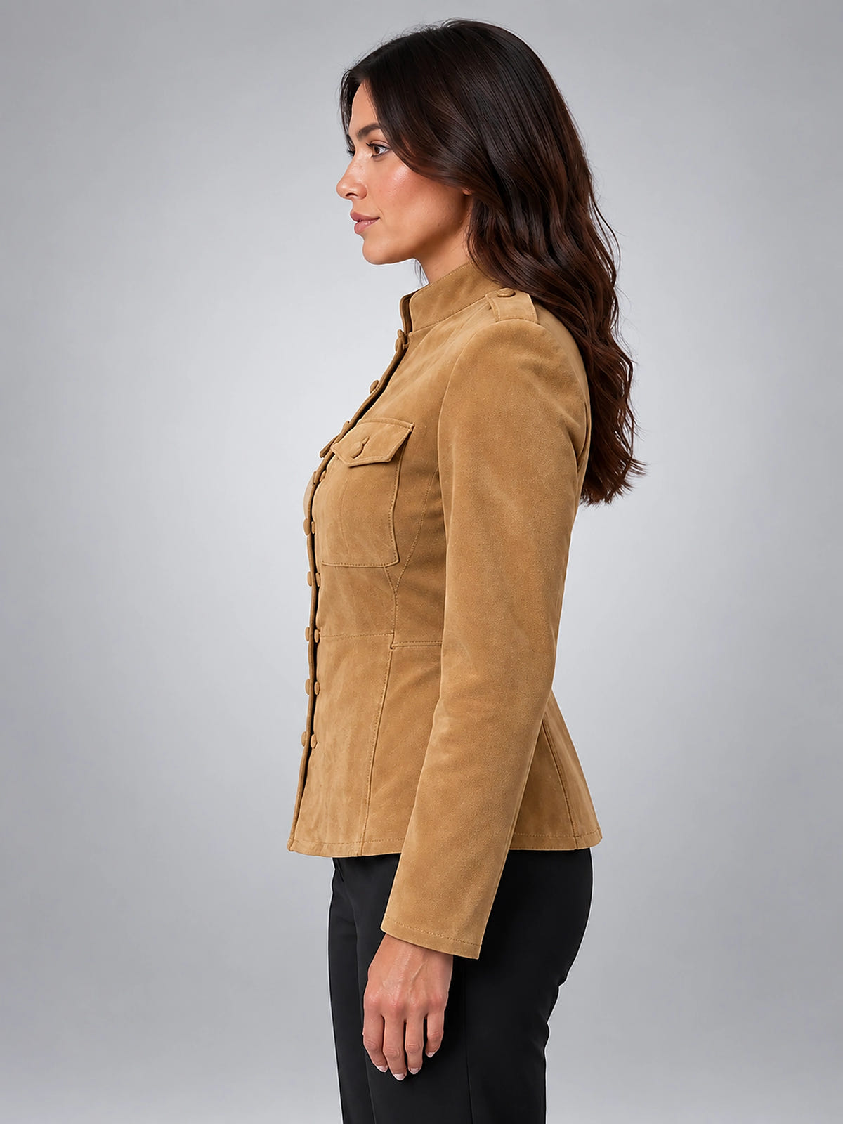 Women's Faux Suede Jacket – Cinched Utility Fit - Camel