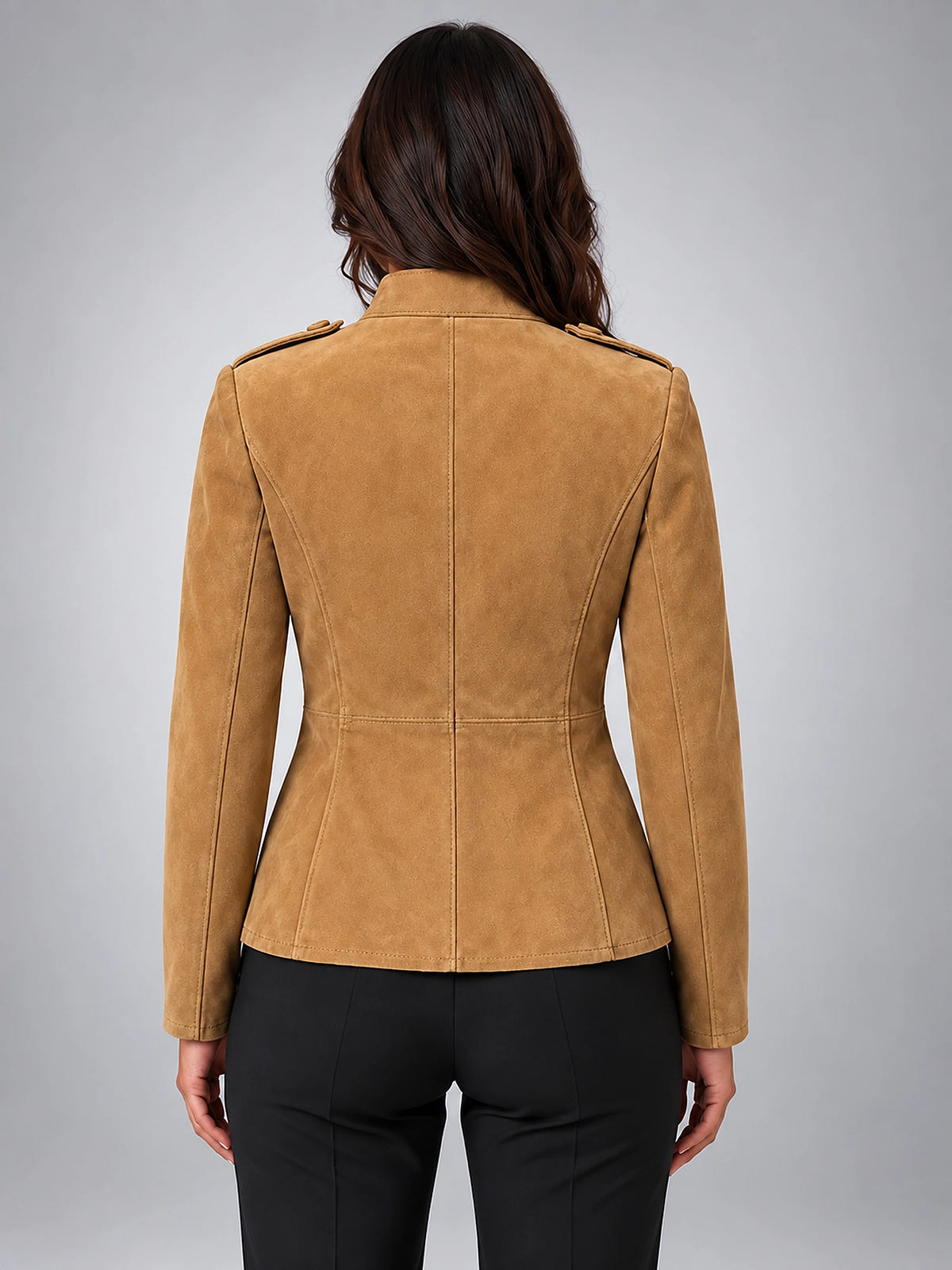 Women's Faux Suede Jacket – Cinched Utility Fit - Camel
