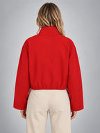 Women's Cropped Bomber Jacket – Funnel Neck Zip Front - Red