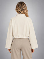 Women's Cropped Bomber Jacket – Funnel Neck Zip Front - Ivory