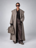Women's Wool Blend Long Coat – Oversized Shawl Collar - Taupe