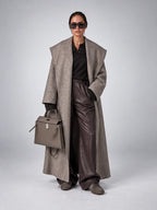 Women's Wool Blend Long Coat – Oversized Shawl Collar - Taupe