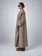 Women's Wool Blend Long Coat – Oversized Shawl Collar - Taupe
